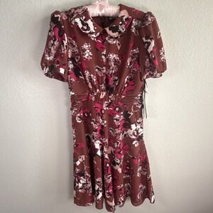 Karl Lagerfeld Womens A Line Dress Purple Floral Ruched V Neck Short Sleeve 4